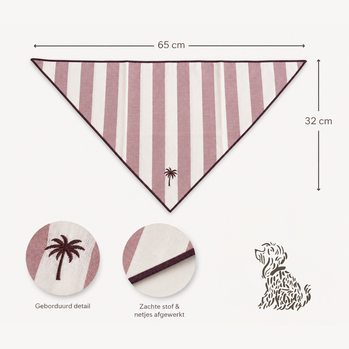 Palm Stripe Dog Bandana – Bordeaux & Dusty Rose