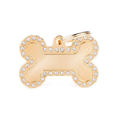 Hondenpenning |  Glam Big Bone Gold ID Tag with Rhinestones