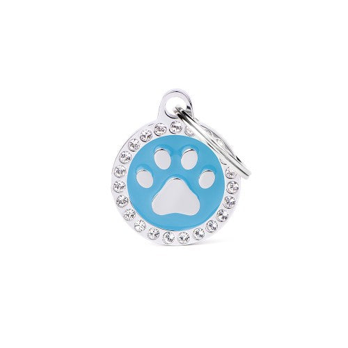 Hondenpenning | Glam Light Blue Paw ID Tag Rhinestones